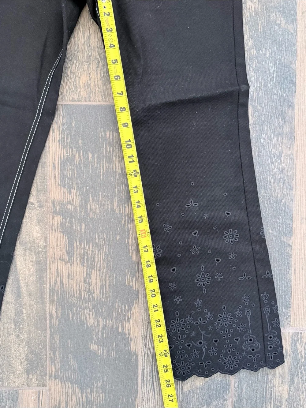 STAUD Black Cropped Jeans with Contrast White Stitching